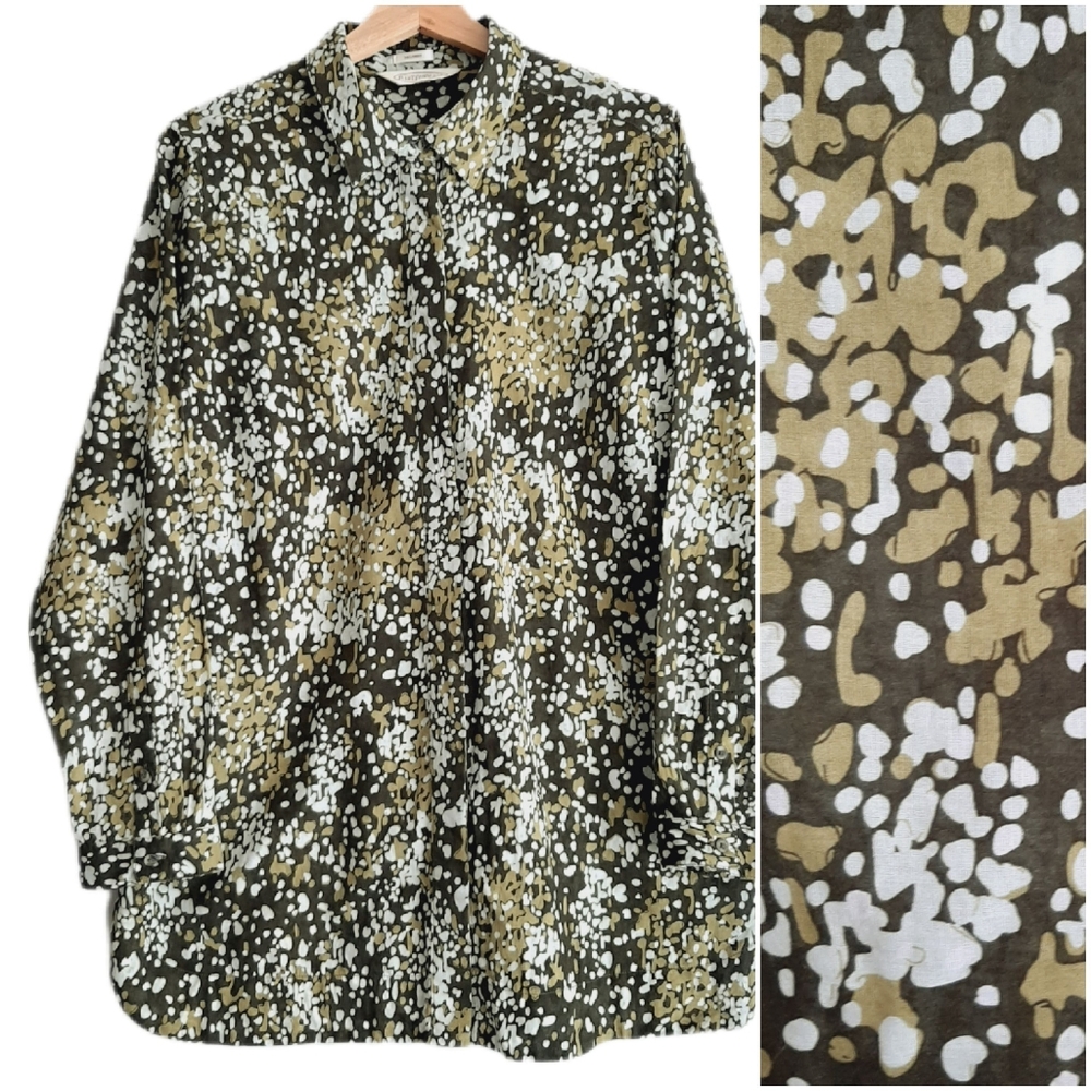 🍒 NORTHERN REFLECTIONS Tailored Button Down Shirt Watercolor Dot Green Sz L